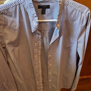 J. Crew Blue and White Striped Blouse with Pointed Collar